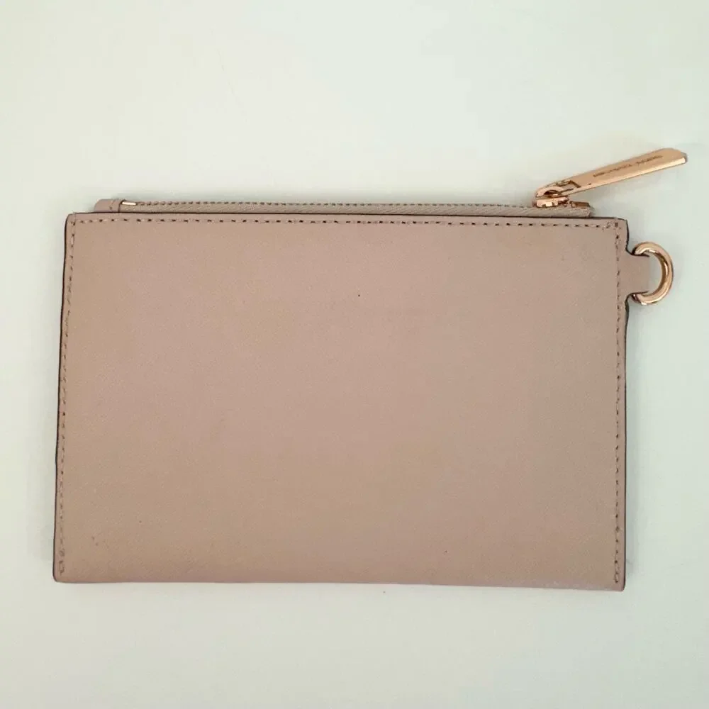 Michael Kors Saffiano Leather Zip Flat Wallet Pouch Card Holder